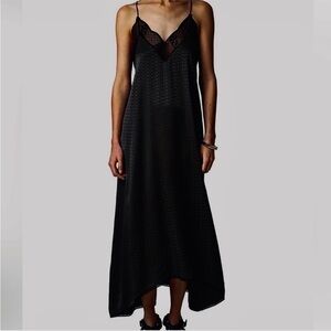 Zadig & Voltaire Black Silk Slip Dress with Lace